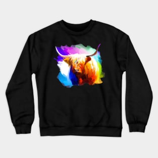 Highland Cow Rainbow Painting Crewneck Sweatshirt